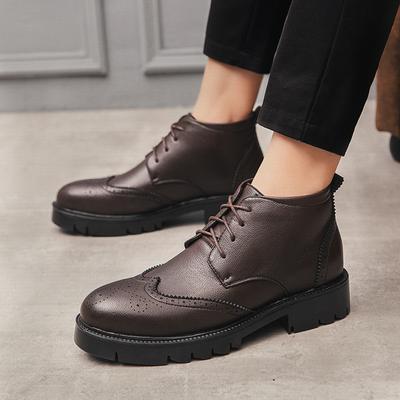 High Cut Thick Soled Men's Fashion Designer Leather Shoes Men's  Fashion Trend Versatile Party Dating Office Men's Shoes