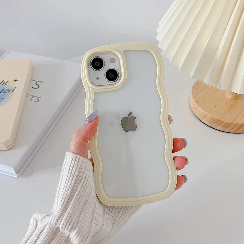 

Soft Wavy Lines Phone Case For For Iphone 11 12 13 14 15 16 Pro Max XS Max X XR 7 8 Plus Candy Bumper Transparent Cases Cover For iPhone 14Plus