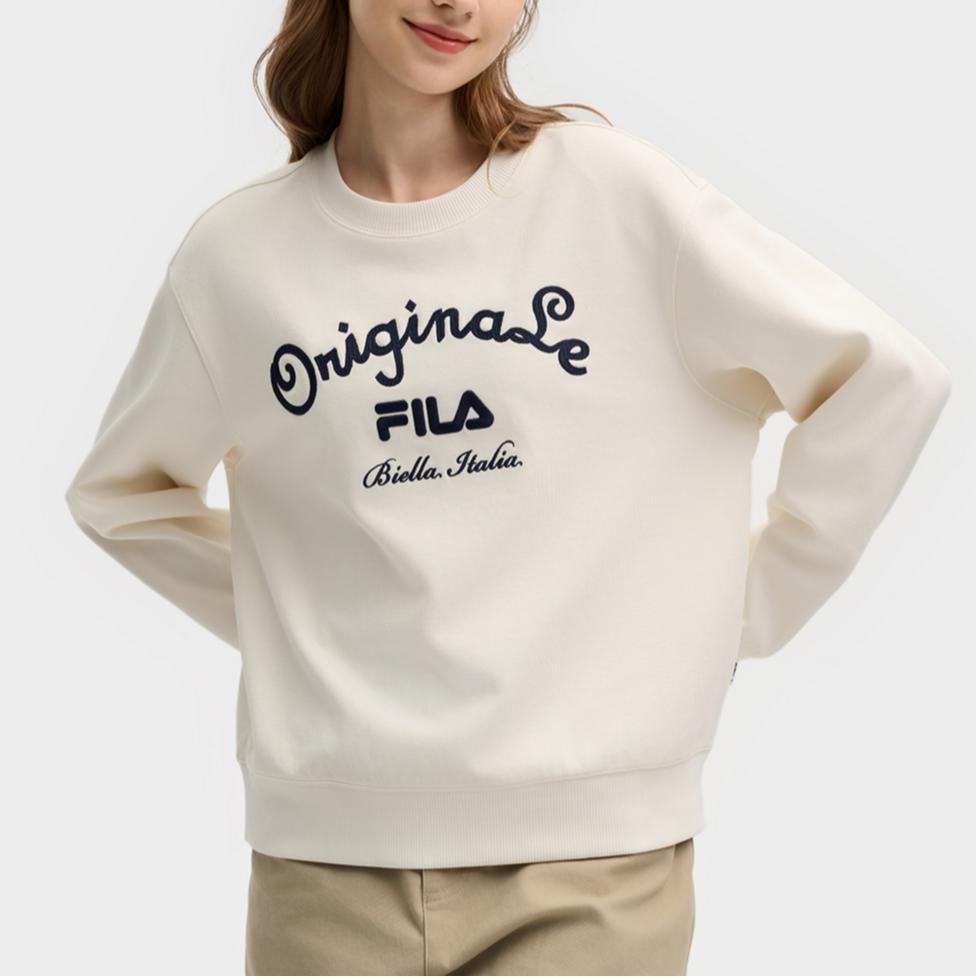 FILA Fashionable Versatile Knitted Round Neck Pullover Sweatshirt Women sweatshirt Cloud-Mushroom-White F11W519214FWT