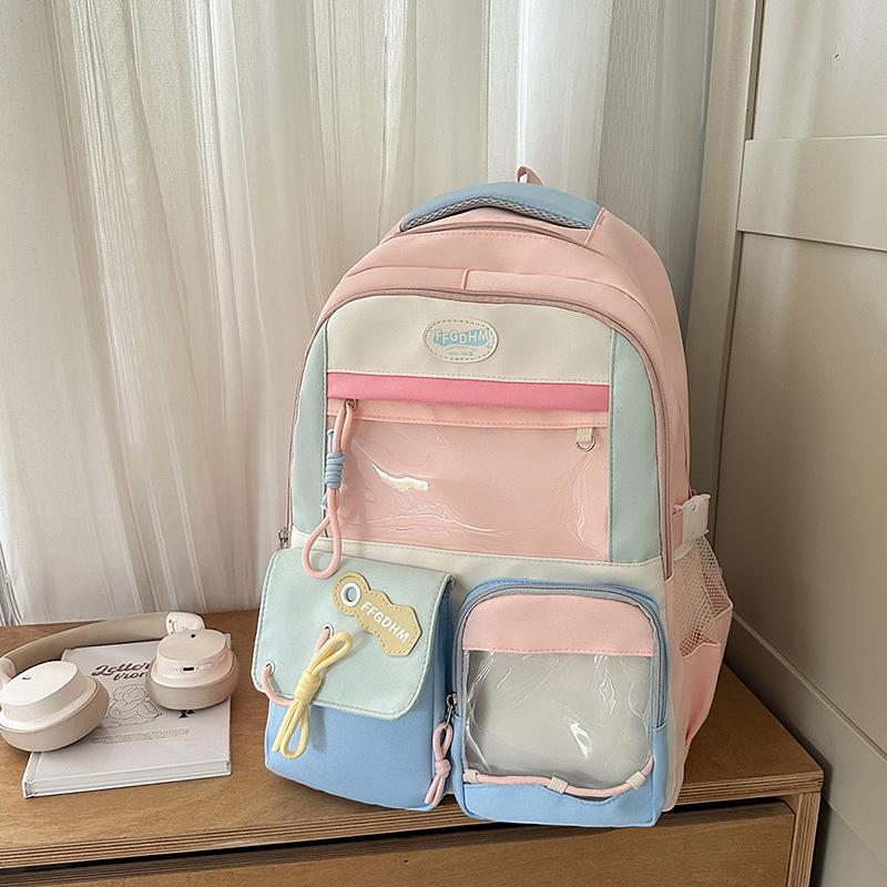 Schoolbag new high-value college style fresh and sweet backpack junior high school students contrasting color splicing bar pain bag backpack