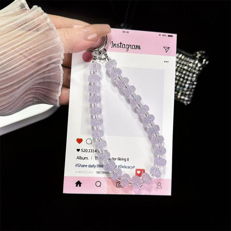 Cartoon Candy Color Mobile Phone Chain Lanyard Crystal Handmade Beaded Wrist Lift Keychain Bag Pendant Short