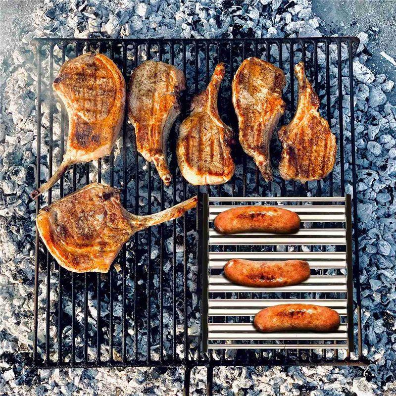 ABUL-Hot Dog Roller Stainless Steel Sausage Roller Rack With Wood Handle, BBQ Hot Dog Griller For Evenly Cooked Hot Dog