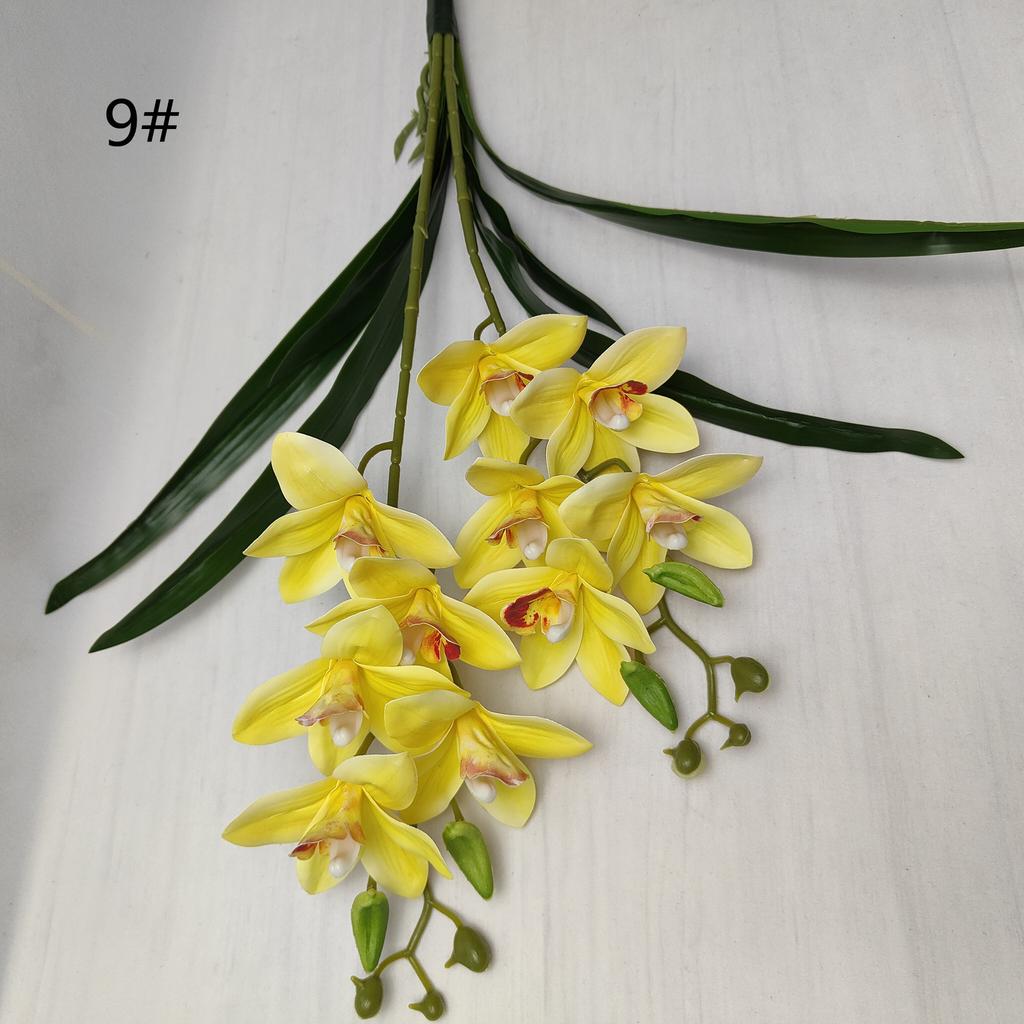 One Artificial Cymbidium Orchid Branch Two Forks 3D Print Latex Phaenopsis Flower