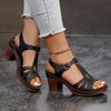 Fashion High Heel Sandal for Women Low-Heeled Shoes With Strap Buckle Large Size Suit Female Beige Open Toe 2025 Summer High-heeled Low-