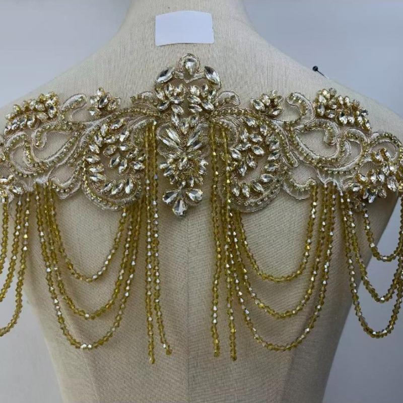 1 STÜCK Handgenähte Fransen Perlen Spitze Strass Applikationsaufnäher 26 Farben DIY Handgemacht Kleid Hochzeitskleid Bekleidungszubehör