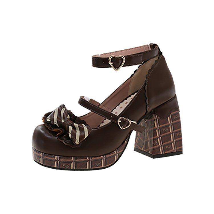 Sweet bow Mary Jane shoes women's 2026 new Lolita one-word buckle with waterproof table high-heeled shoes