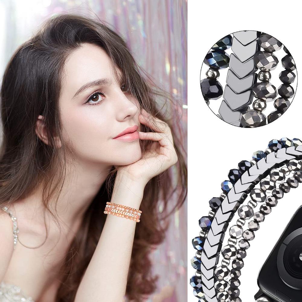 Perlenkompatibles Apple Watch Band 38 40 41 42 44 45 mm für Damen, iWatch Serie SE 9 8 7 6 5 4 3 2 1 Handgemachtes elastisches Band