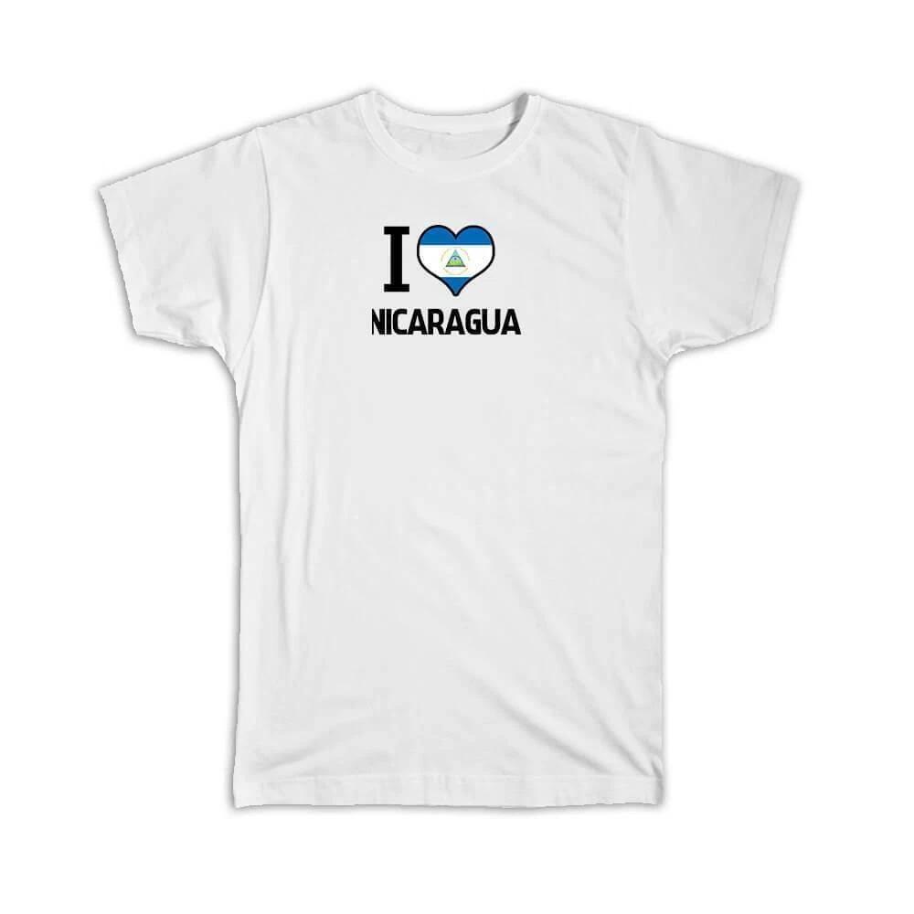 Gift T-Shirt : I Love Nicaragua Flag Heart Country Crest Nicaraguan Expat M