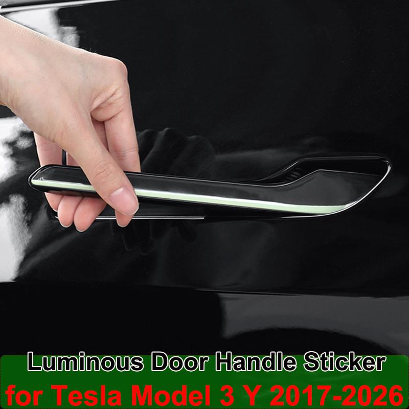 Car Door Handle Stickers Anti-Scratch for Tesla Model 3 Y Juniper 2026 Door Handle Scratch-Resistant Luminous Cover Accessories