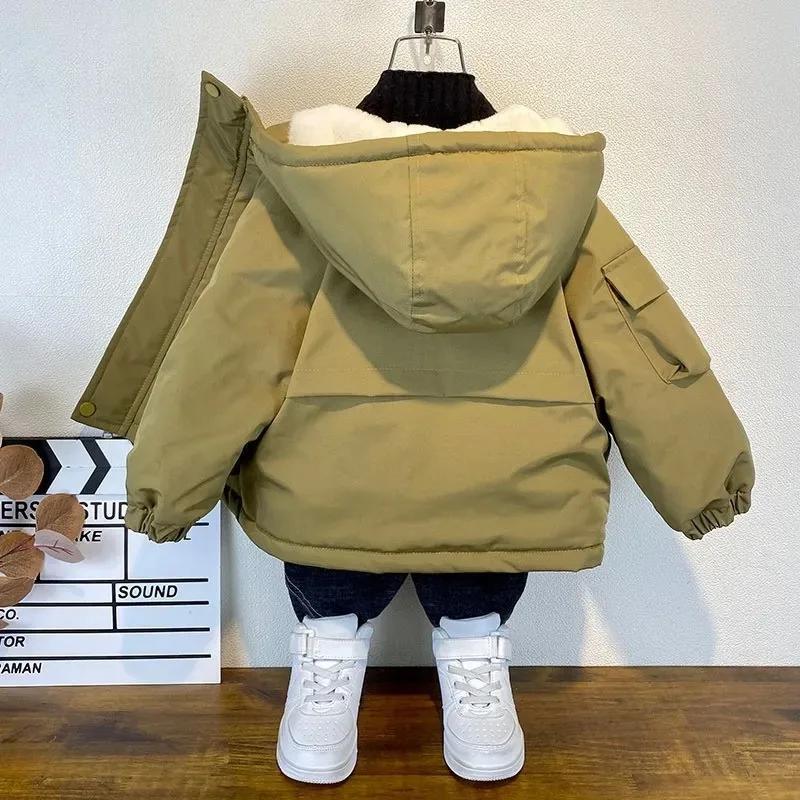 Winter Daunenjacke aus Baumwolle für Jungen, schwarzer Kapuzenmantel, Kinderoberbekleidung, Kleidung für Teenager, Parka, gepolsterter Schneeanzug