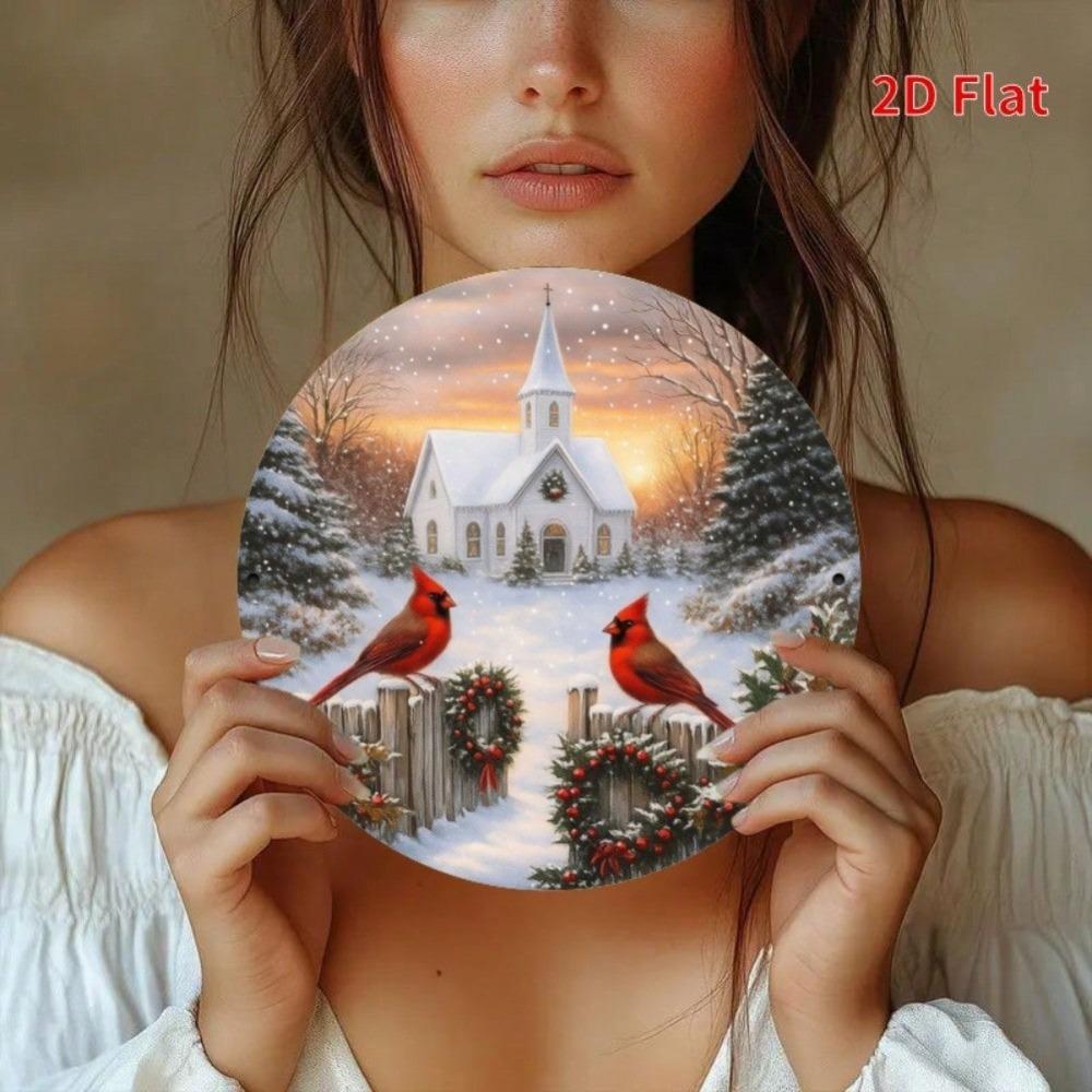 Vintage Iron Tin Sign Winter Church Cardinals Rustic Home Garden Wall Decor 8x8 Inch Inspirational Quote