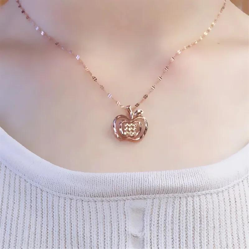 Klassische glänzende Apple Halskette für Frauen Mode Hohl Handwerk Exquisit Kupferplattiertes Roségold Party Zirkon