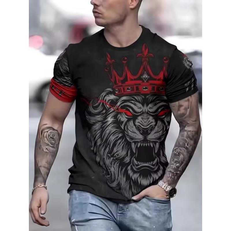 

2025 Мужская свободная футболка для занятий спортом на открытом воздухе, уличная футболка с 3D-принтом льва, летний повседневный мужской топ с коротким рукавом 6XL