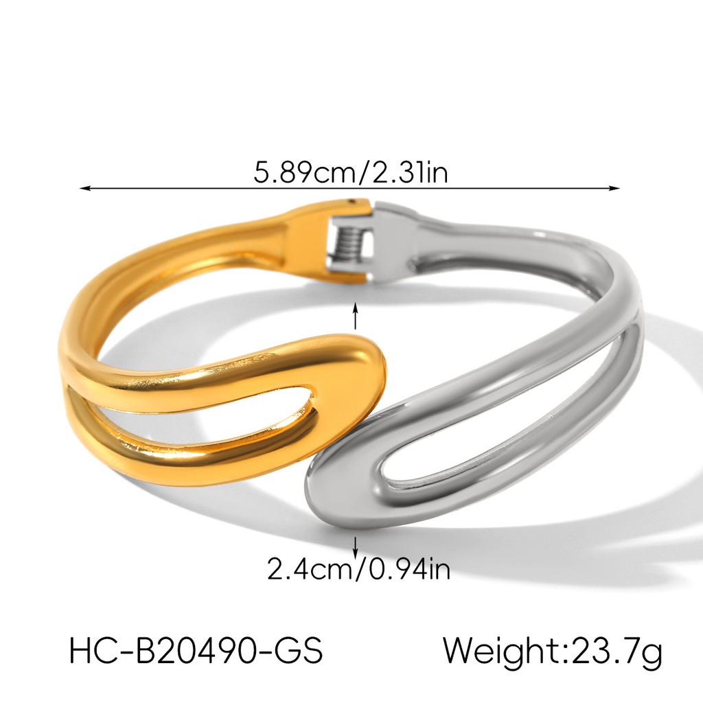 Color-block open bangle, non-fading jewelry, light luxury high-end gold titanium steel bracelet