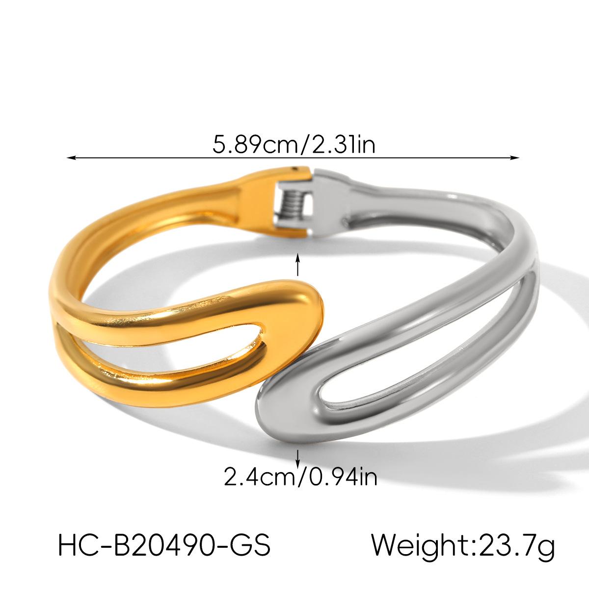 Color-block open bangle, non-fading jewelry, light luxury high-end gold titanium steel bracelet