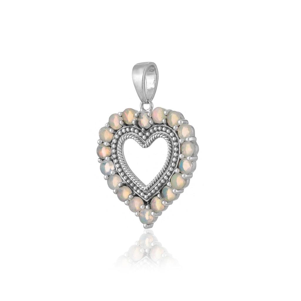 Ethiopian Opal Heart Pendant Necklace: 925 Sterling Silver Love Charm