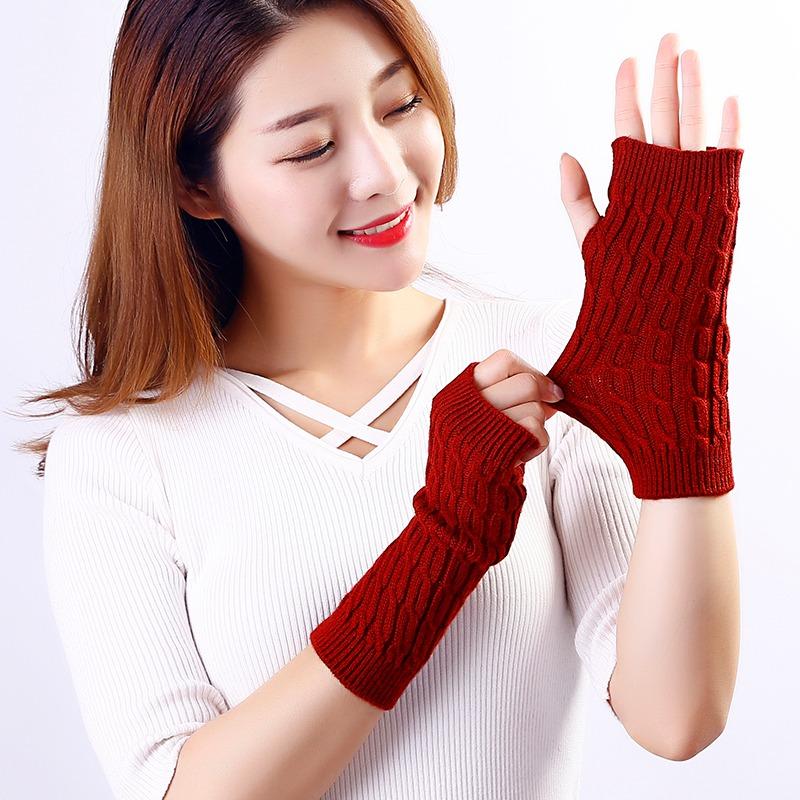 Women's Cashmere Blend Cable Knit Fingerless Gloves Soft Warm Knitted Wrist Warmers for Autumn Winter Cycling Outdoor Fashion