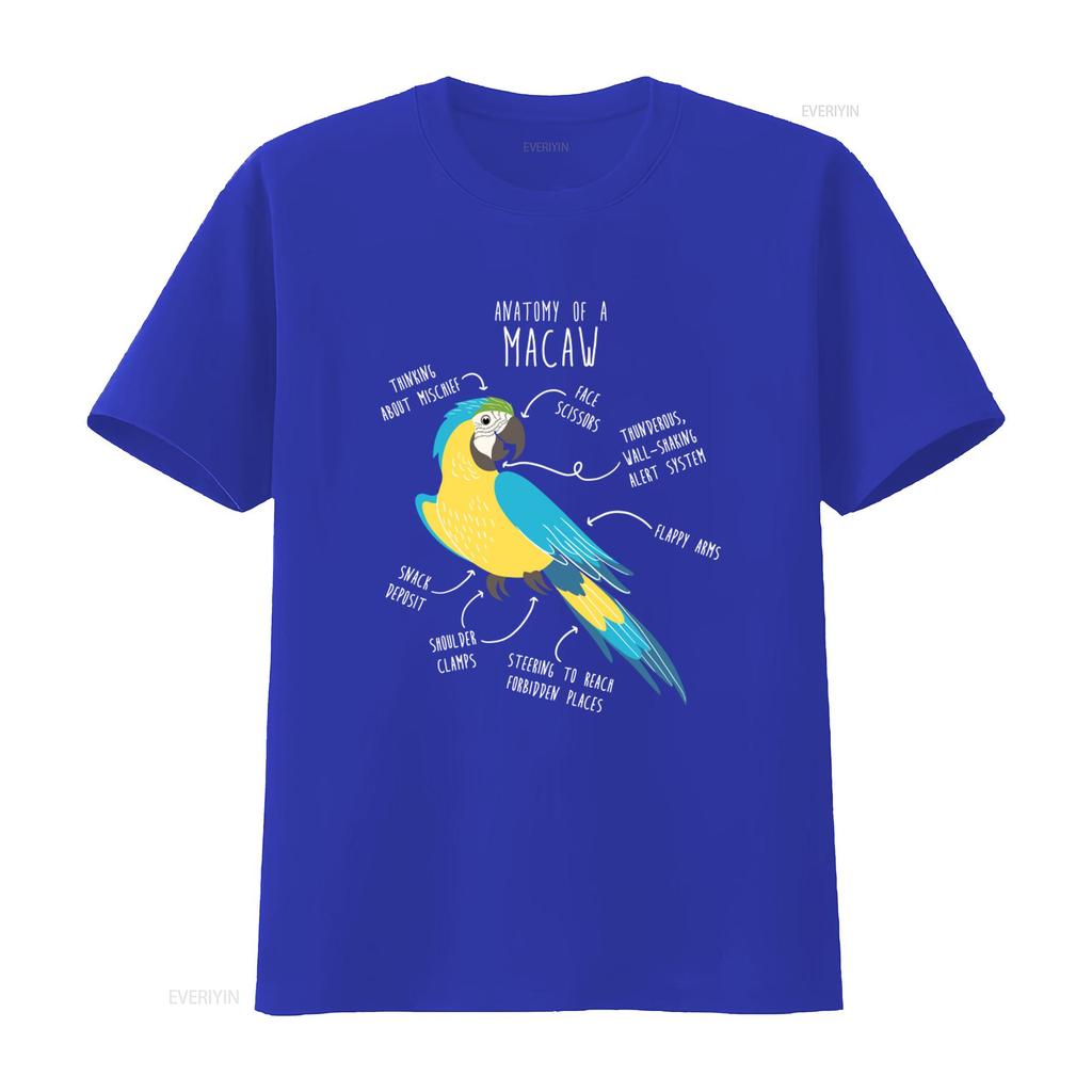 Blue and Gold Macaw Anatomy T shirt for Funny Parrot Lover Cute Pet Bird Mom Dad Top vintage Washed Stretched fashion