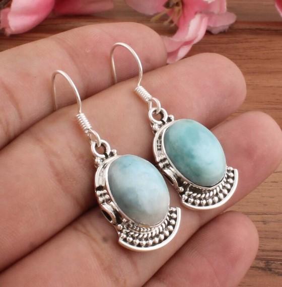 Natural Larimar Gemstone Earring, 925 Sterling Silver, 925 Sterling Silver Dangle Earring, Gift for her, Handmade Jewelry, Party Wear Gift,