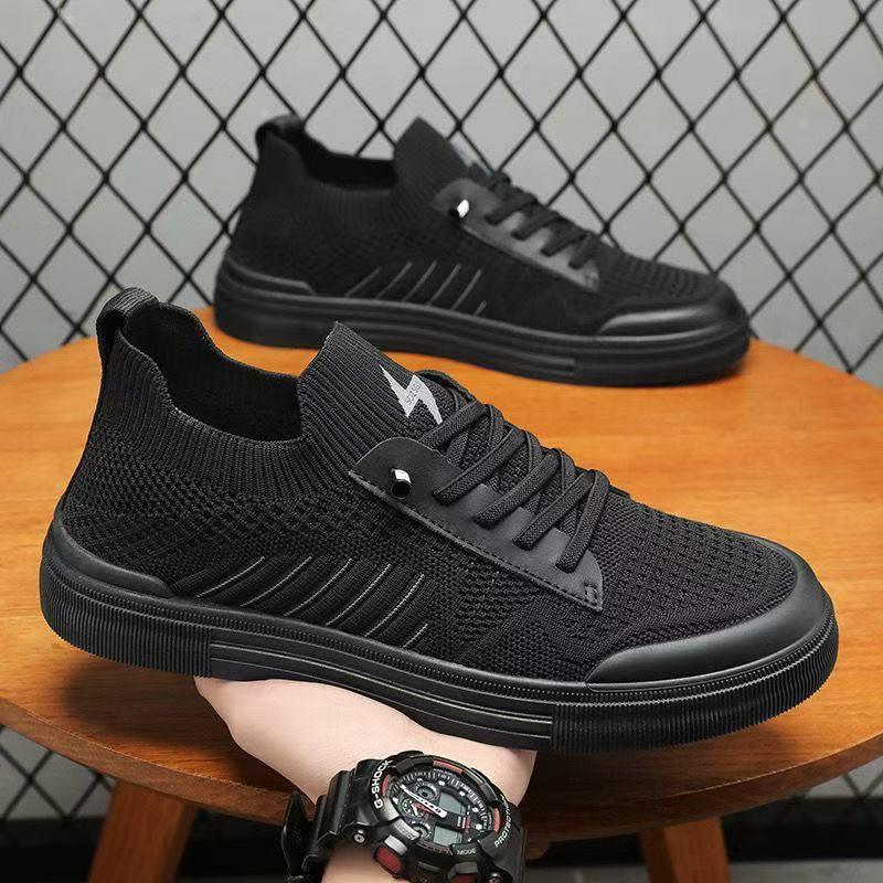 Men's Breathable Mesh Flyknit Casual Shoes - 2026 Spring/Summer Collection, Flat Bottom, Comfortable Board Shoes