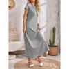 Summer Round Neck Short Sleeve Fashion Women Dress Loose Casual Solid Color Basic A-line Party Long Dresses Female Elegant Office Clothing