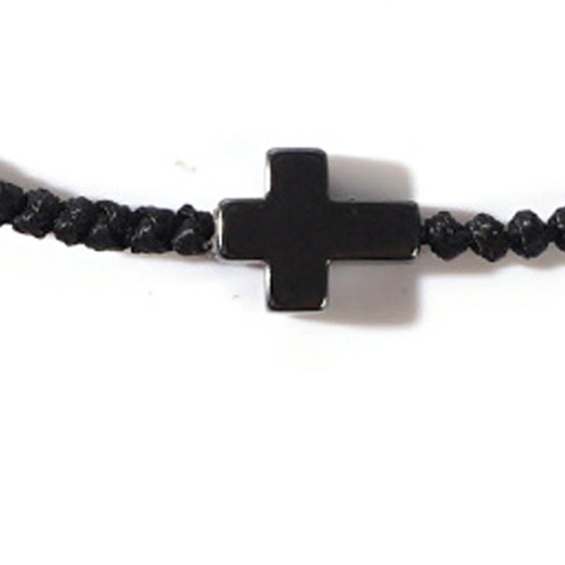 Handcrafted Woven Cord Bracelet with Crucifix Charm Adjustable for Men Stylish Gift Black Minimalist Fashion Bangle
