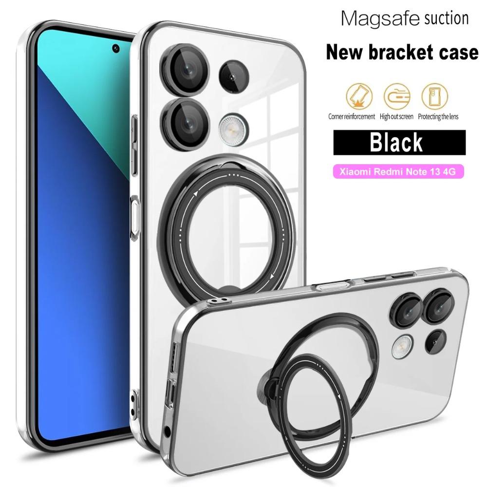 Plating Ring Magnetic Support Transparent Phone Case For Xiaomi A3 14 Pro Ultra 13 13T 12T 11T Pro Poco X6 M6 F5 X4 X3 4G 5G
