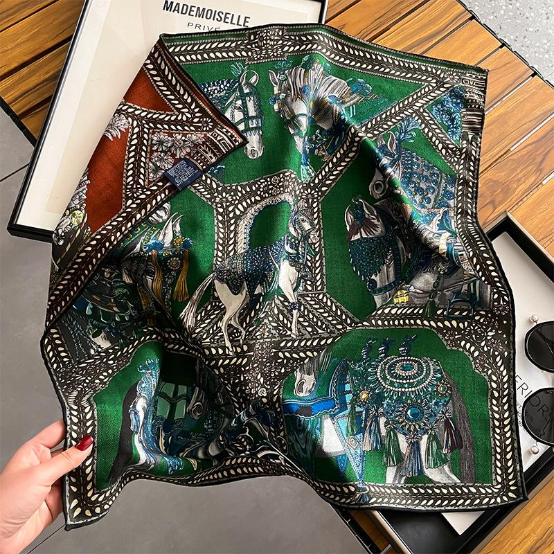 Spring, autumn and winter new high-end silk scarf women's fashion temperament printed shawl double-sided silk scarf
