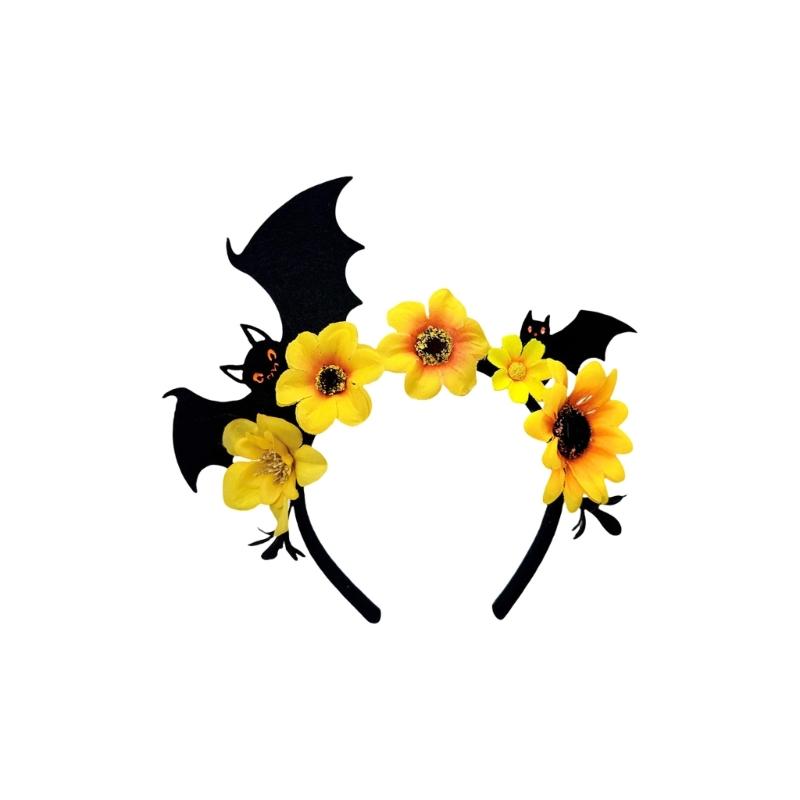 Halloween Flower Bat Hairband Comfortable Adjustable Dark Series Hairband For Women Men Party Gathering Headpiece жёлтый