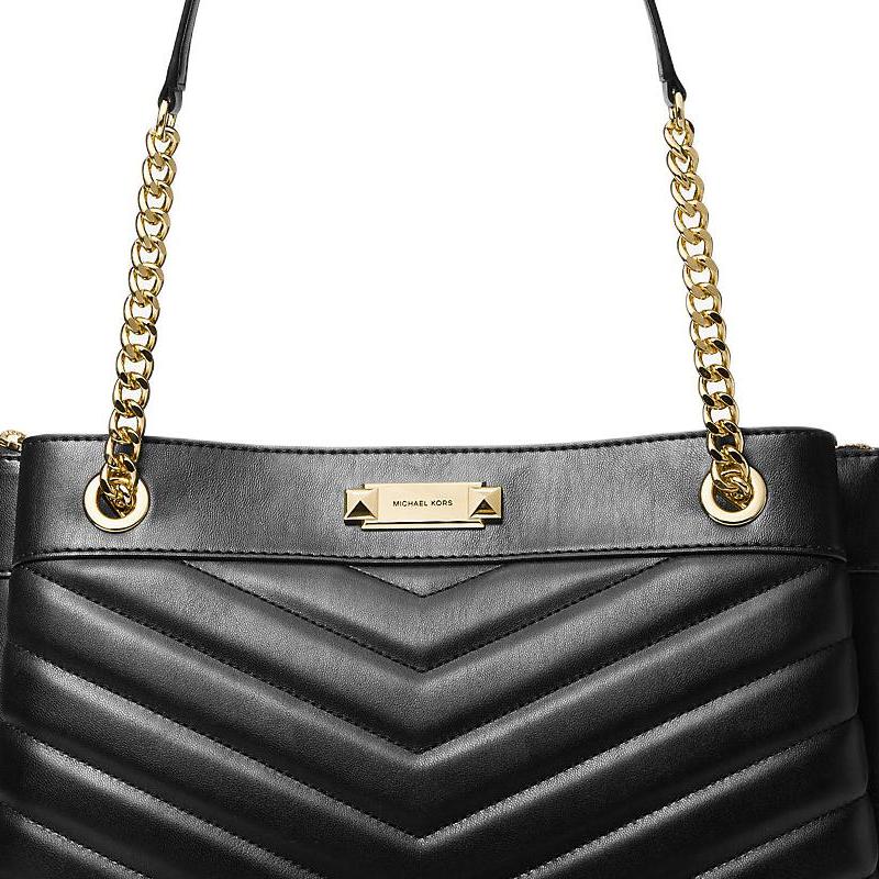 Michael Kors MK Whitney Borsa a Tote in PU con Logo Metallico Media Borse da Donna Nera 35R4GWHT6U-BLACK