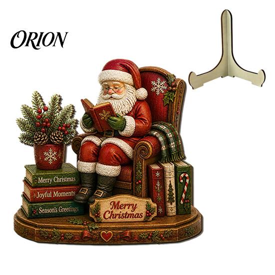 Wooden Holiday Wall Art Christmas Table Sign, 2D Flat Santa Claus/Snowman Reading Desktop Ornament Winter Party Decorations with Stand, Tabletop