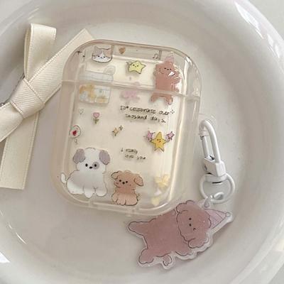 Ins Cute Dog Pendant Key Chain Stars Cat Shiny Flower Imd Earphone Case For Apple Airpod 1 2 Pro 3 2nd Wireless Bluetooth Box