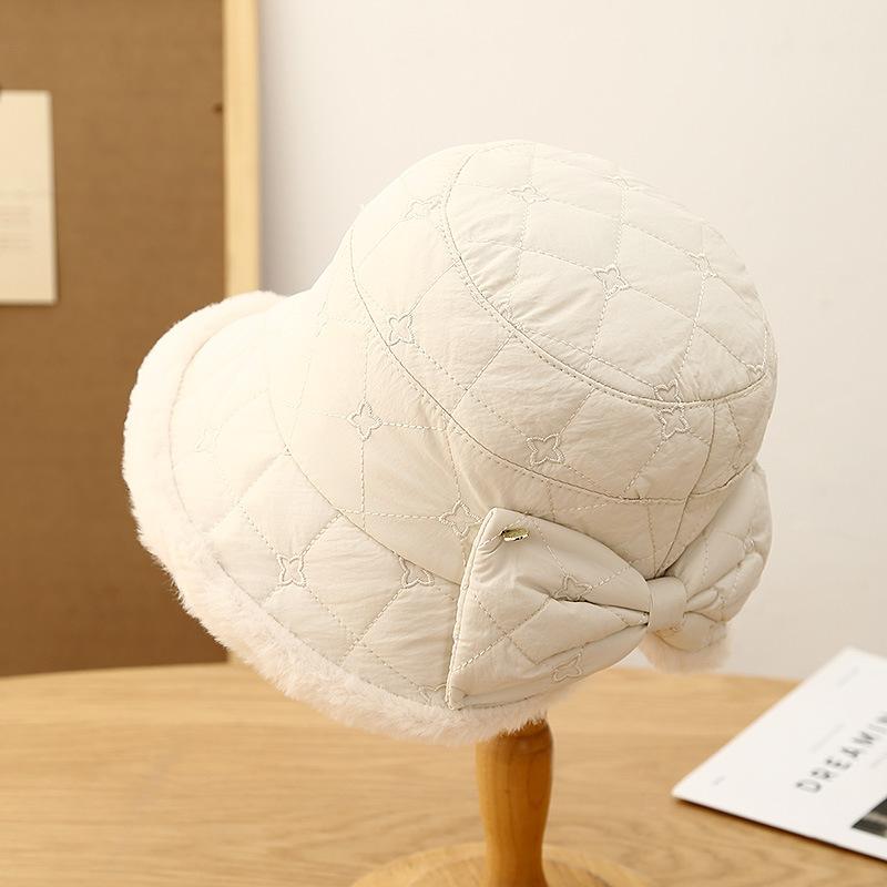 Fashion Bow Padded Bucket Hat Women's Autumn and Winter Casual Plush Basin Hat