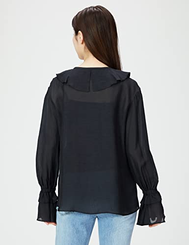 FRAY I.D. Women's Ruffled Frill Lace-Up Blouse FWFB221207, Black/F