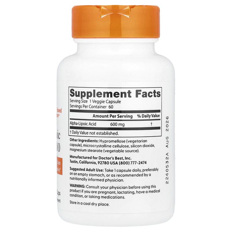 Alpha-Lipoic Acid 600, 600 Mg, 60 Veggie Caps