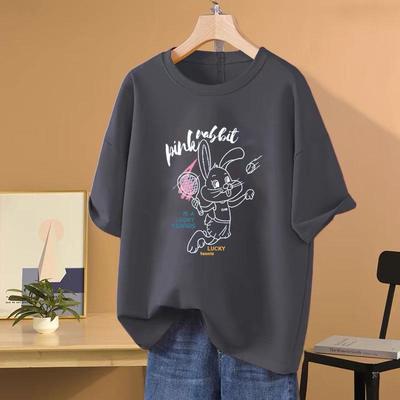 Damen 2025 Übergröße Locker geschnittenes 100% Baumwoll Kurzarm Cartoon T-Shirt - Schlankmachendes, Bauch kaschierendes Casual-Design
