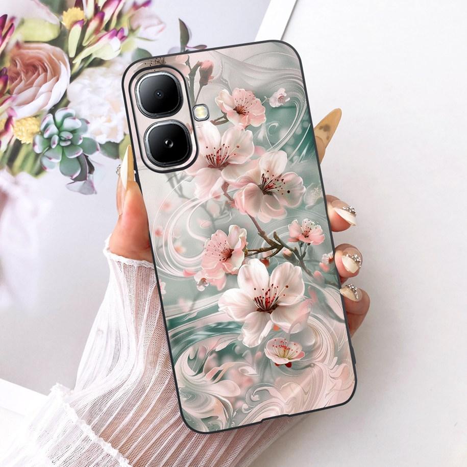 For Infinix Smart 20 4G Case New Fashion Flower Pattern Soft Black Silicone Phone Cover For Infinix Smart 20 Bumper Smart20 Para