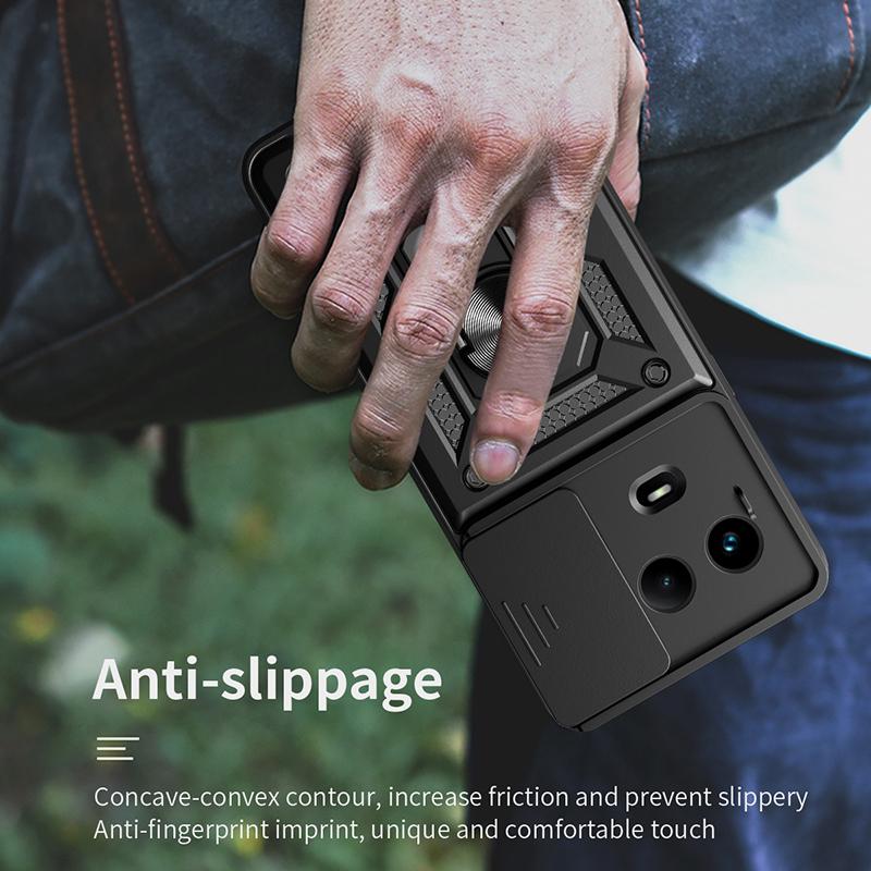 For Realme 11x 5G/11 5G (Global) Case Slide Lens Guard PC+TPU Ring Kickstand Phone Cover