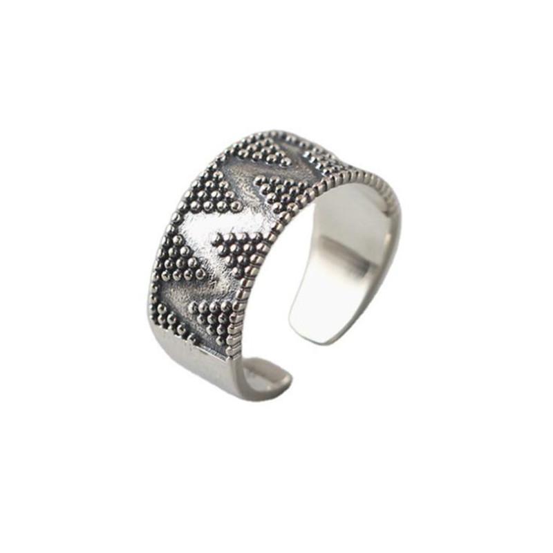 Simple Creative Dot Wave Triangle Geometric 925 Sterling Silver Jewelry Wide Face Retro Exquisite Opening Rings R031