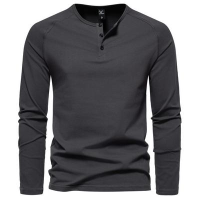 Herren Henry Neck Langarm T-Shirt Lässiges einfarbiges T-Shirt Unterhemd