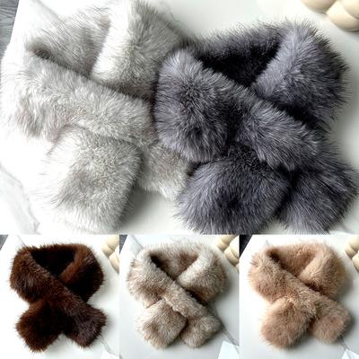 Imitation Fox Hair Scarf Winter Simple Fashion Versatile Cross Scarf Fur Collar Double-sided Thickened Warm Plush Scarf