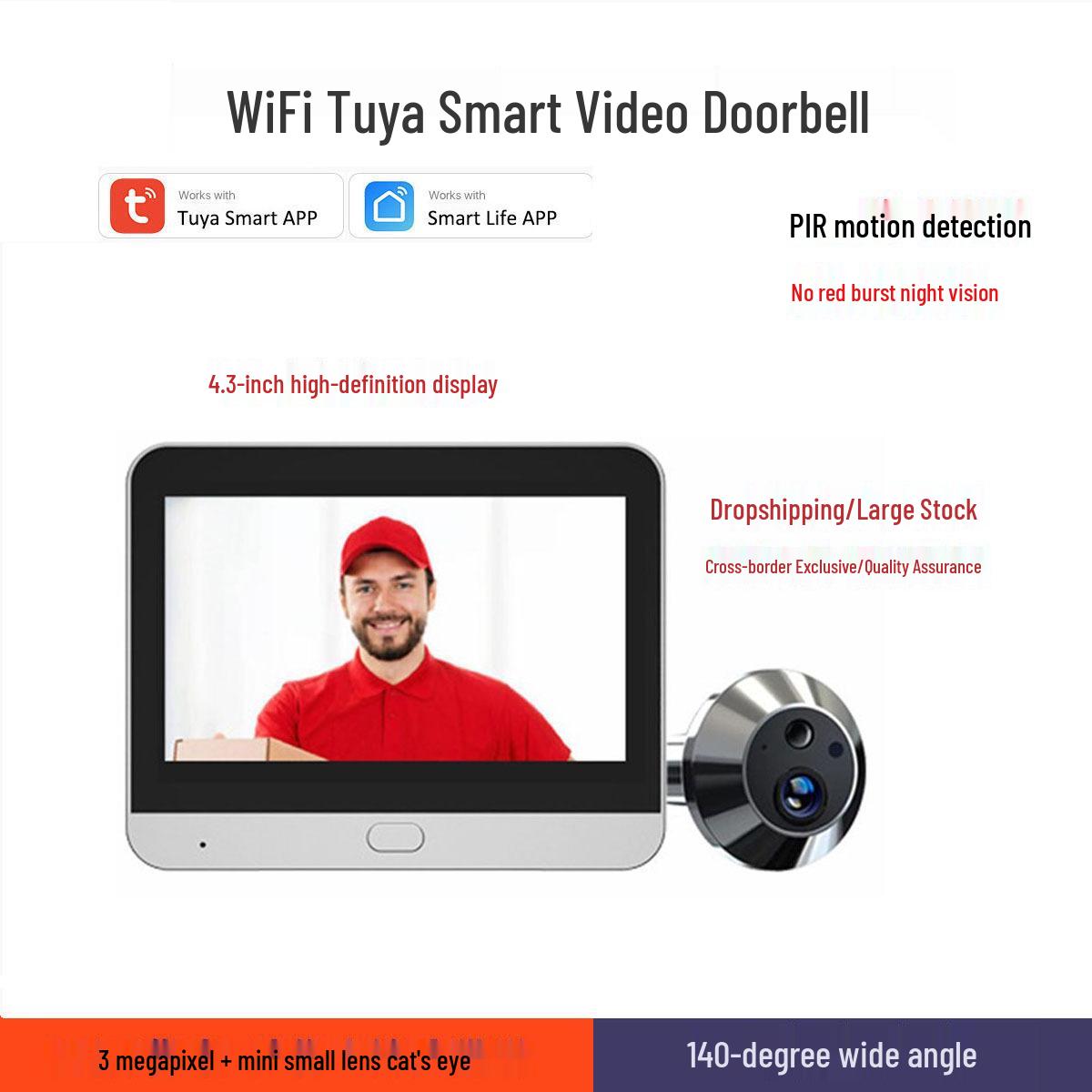 

Умная камера глазка 3 МП с приложением Tuya, удаленным вызовом и визуальным дверным звонком против кражи