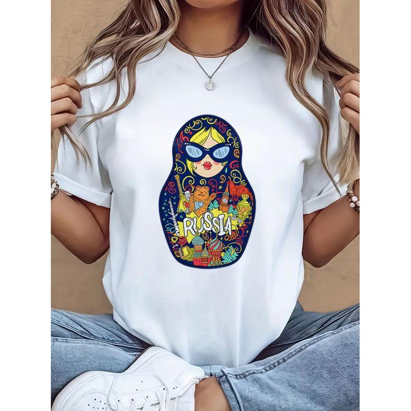 Western Style New Fashion Casual Loose Print Short Sleeve Cotton T-shirt Top Printed T-shirt Top