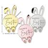 6pcs Acrylic Cupcake Decor Toppers Happy Easter Bunny Pattern Tags Rabbit Cake Toppers  Easter Party