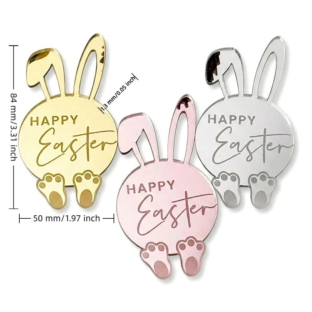 6pcs Acrylic Cupcake Decor Toppers Happy Easter Bunny Pattern Tags Rabbit Cake Toppers Easter Party
