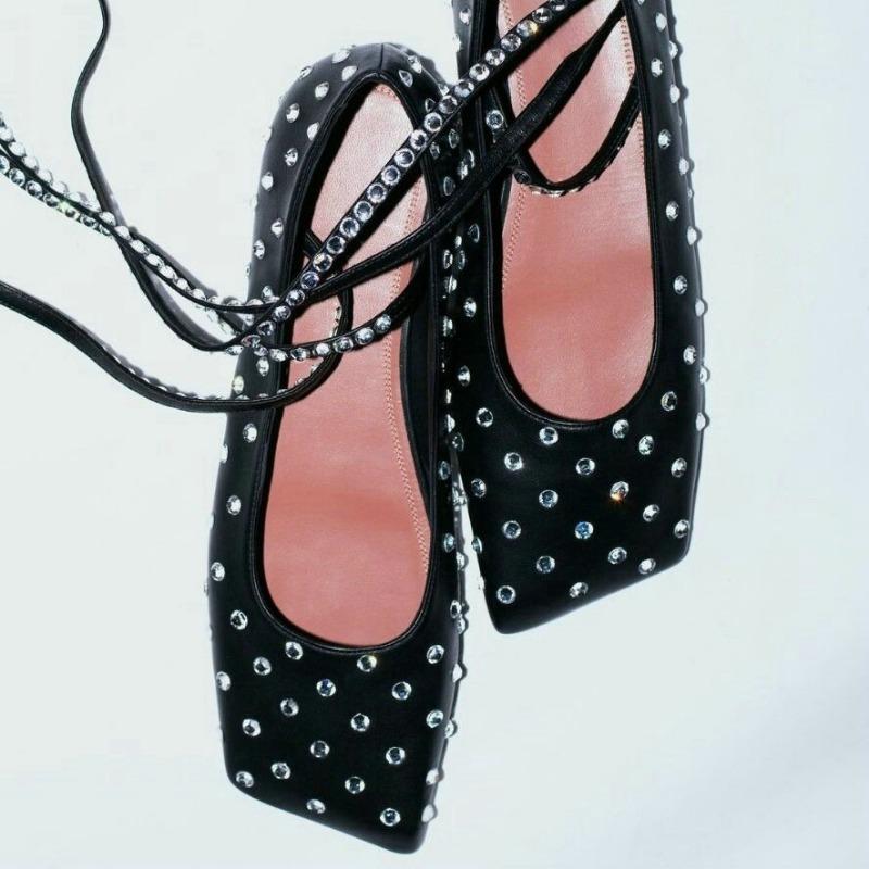 Fashion Flat Cross Strap Rhinestone Ballet Single Shoe Concise Comfortable 2024 New Punk Style Fashion Women Shoes Size 45 Handmade Shoe