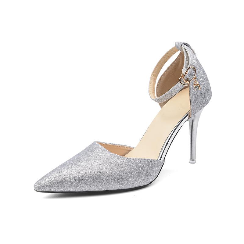 One-word Buckle High-heeled Sandals Women's Spring and Autumn New Models with Skirts, Thin-heeled Sandals, Bag Head, Hollow Single Shoes