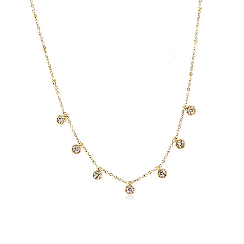European and American retro inlaid water diamond round necklace stainless steel dopamine collarbone chain niche versatile item jewelry women