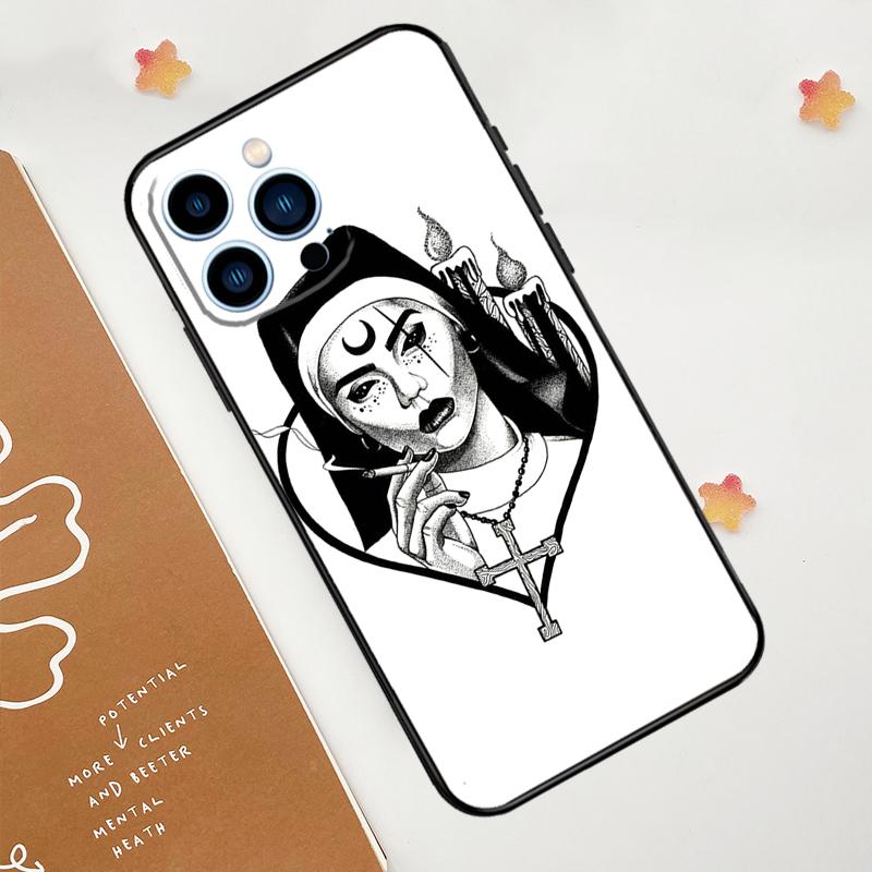 Dämonische Nonne Teufel Satan Kreuz Handyhülle Für iPhone 17 Pro Max 14 13 12 11 15 16 Pro Max mini 16 Plus 16e 17 Air Funda