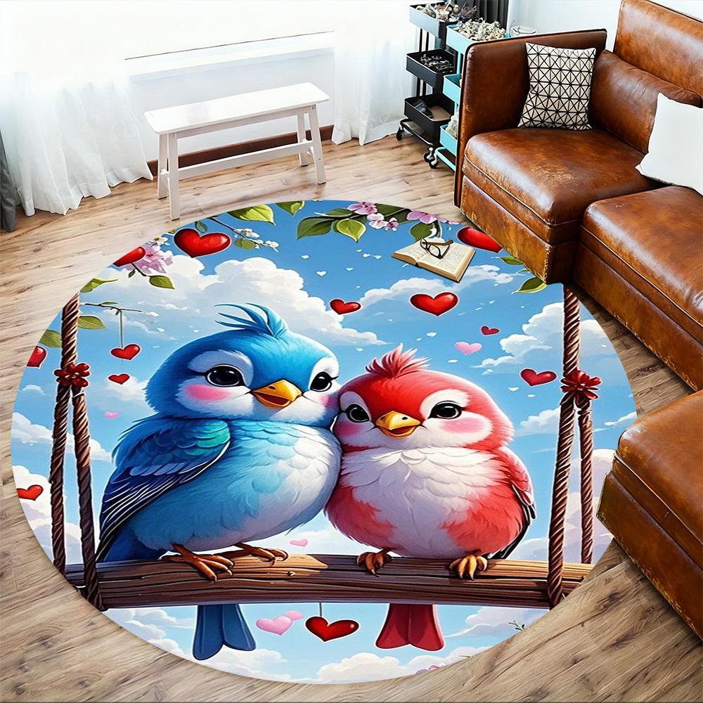 1PC Lovebirds Swing Hearts Round Chair mat Area Rug - Non-Slip, Floor Mat for Office, Bedroom, home decor Christmas Gift c0528053